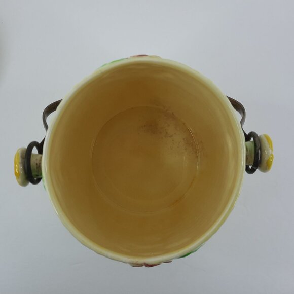 Vintage Wade Heath Biscuit Barrel Yellow Pink Floral Basketweave England Pottery - Picture 7 of 10